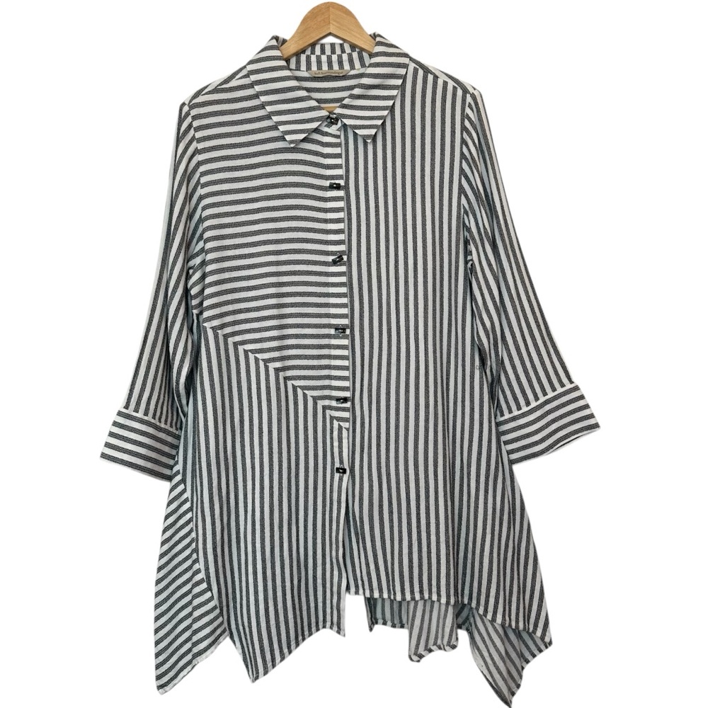 Soft Surroundings Black and White Striped Button-Down Tunic